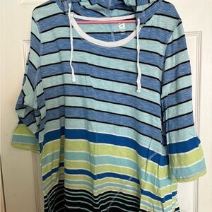Striped Hooded Top in Blue and Green